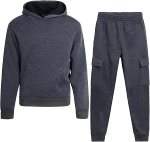 Boys' Fleece Jogger Set - 2 Piece Basic Solid Pullover Hoodie and Cargo Pocket Sweatpants (Size: 8-18)