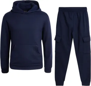 Boys' Fleece Jogger Set - 2 Piece Basic Solid Pullover Hoodie and Cargo Pocket Sweatpants (Size: 8-18)