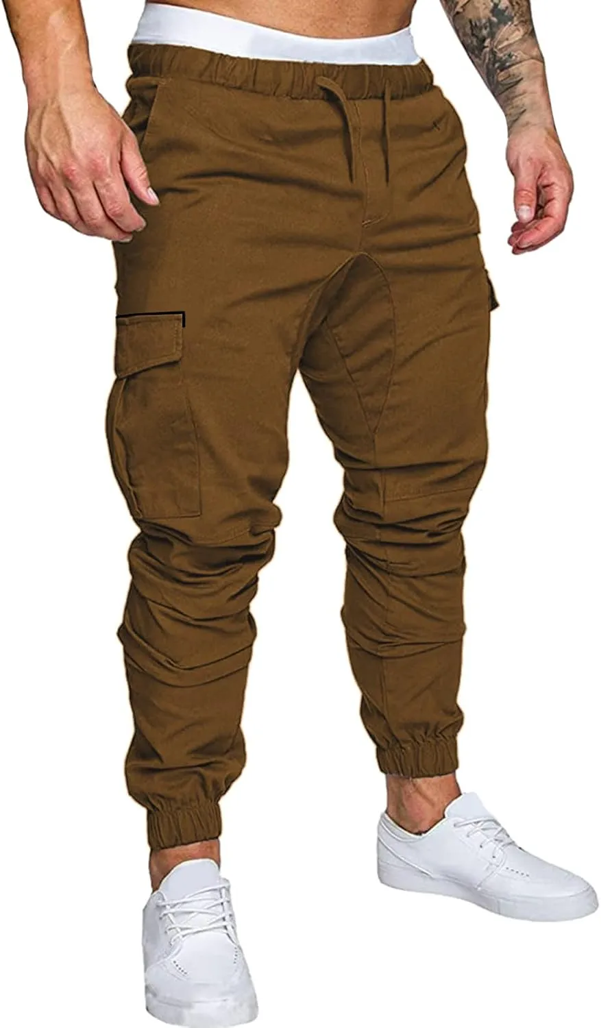 Cargo Sweatpants for Men Adjustable Bungee Cord Open Bottom Cargo Pants for Men Casual Mens Cargo Pants Mens Hiking