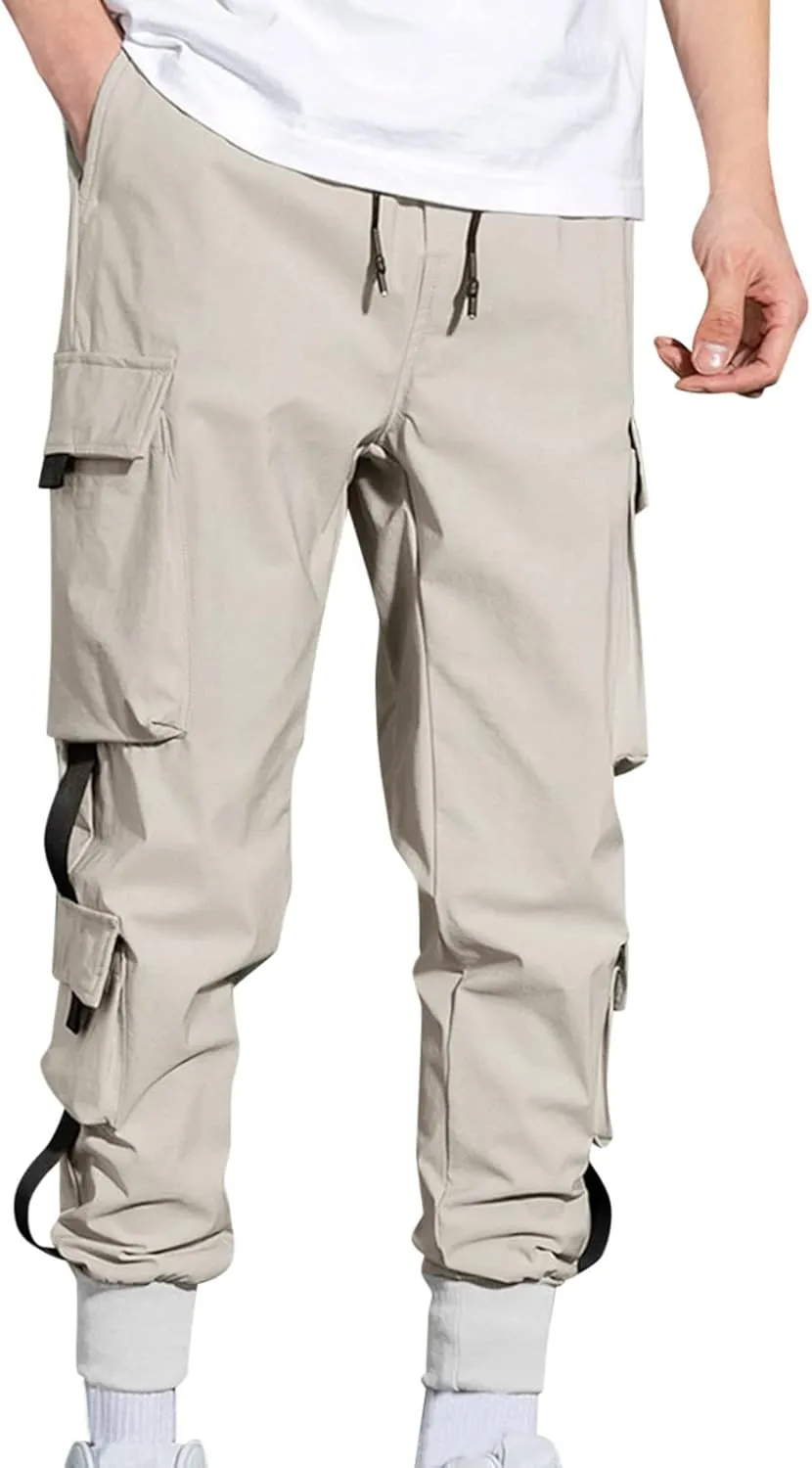 Cargo Sweatpants for Men Big and Tall Cargo Pants Outdoor Drawstring Elastic Waist Running Joggers Men's Heavyweight