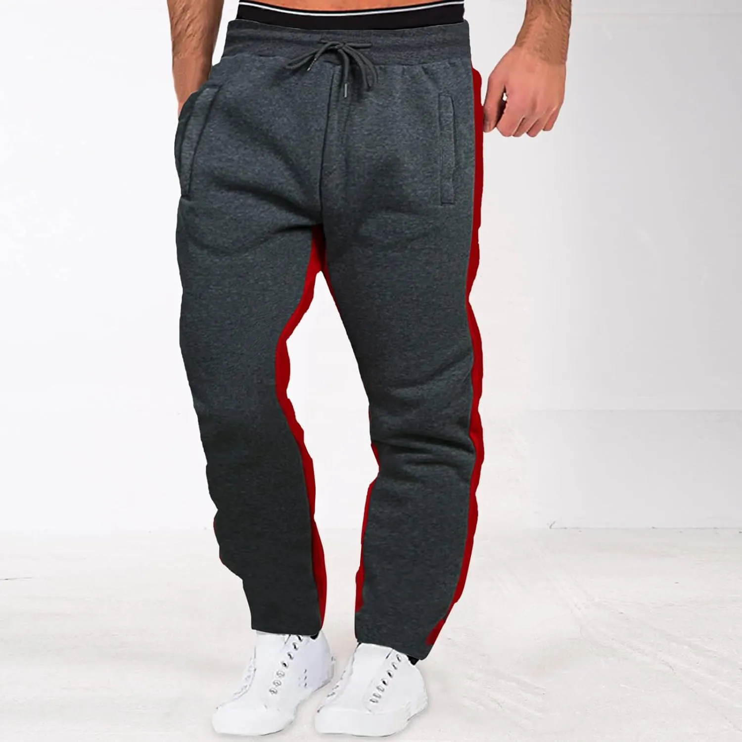 Cargo Sweatpants for Men Big and Tall Trousers Mens Heavyweight Cargo Fleece Sweatpants Stretch Elastic Waist Jogger