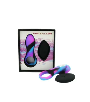 Colourful Camo Bravo Remote Control Cock Ring Blue