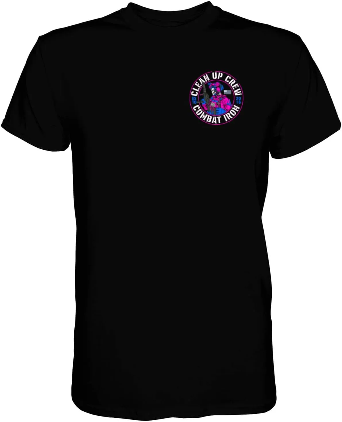 Combat Iron Clean Up Crew Operator Skull Men's Graphic Short Sleeve T-Shirt - Athletic Fit Tees Men