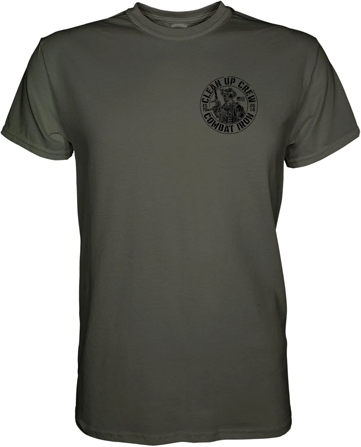 Combat Iron Clean Up Crew Operator Skull Men's Graphic Short Sleeve T-Shirt - Athletic Fit Tees Men