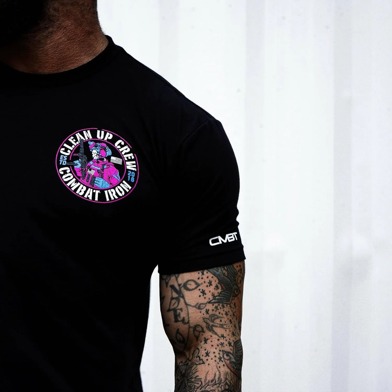 Combat Iron Clean Up Crew Operator Skull Men's Graphic Short Sleeve T-Shirt - Athletic Fit Tees Men