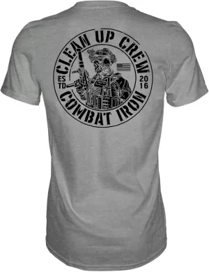 Combat Iron Clean Up Crew Operator Skull Men's Graphic Short Sleeve T-Shirt - Athletic Fit Tees Men