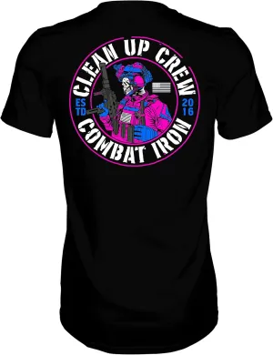 Combat Iron Clean Up Crew Operator Skull Men's Graphic Short Sleeve T-Shirt - Athletic Fit Tees Men