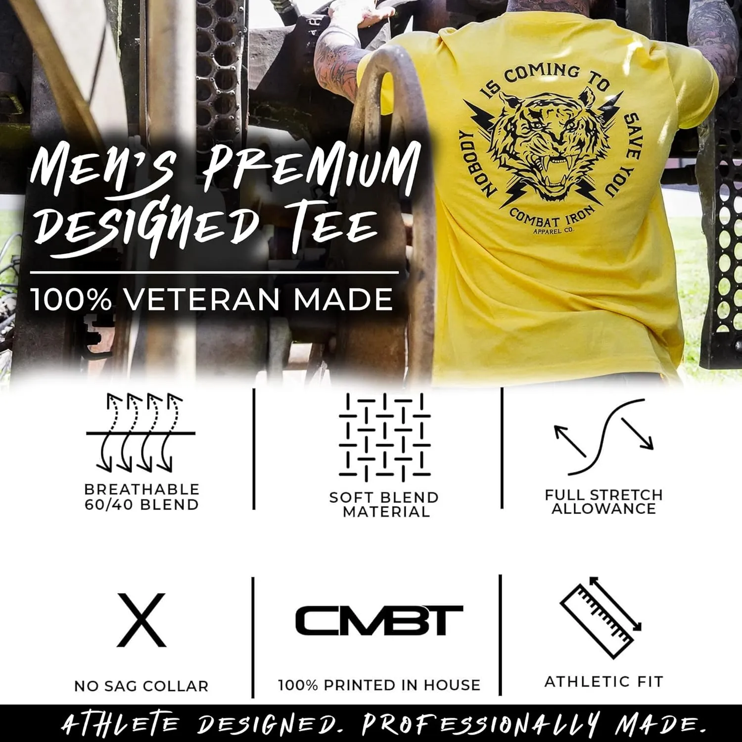 Combat Iron Clean Up Crew Operator Skull Men's Graphic Short Sleeve T-Shirt - Athletic Fit Tees Men