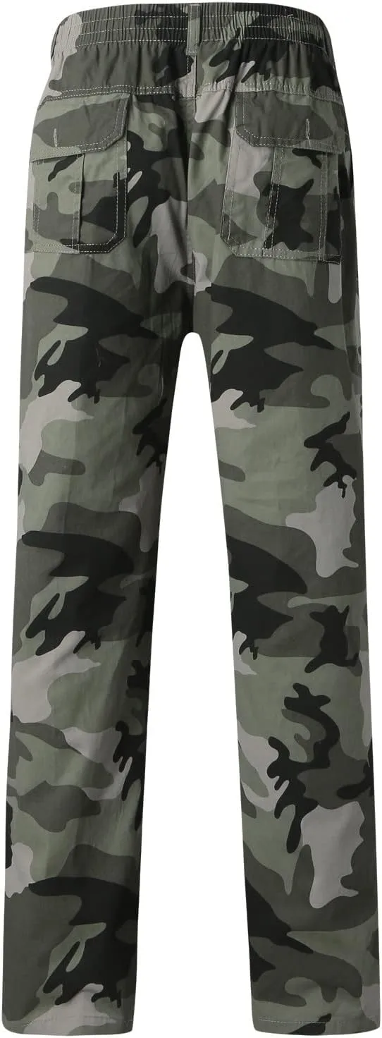 Mens Casual Loose Track Pants Plus Size Elastic Waist Camo Cargo Pants Cotton Durable Jogger Sweatpants Big & Tall