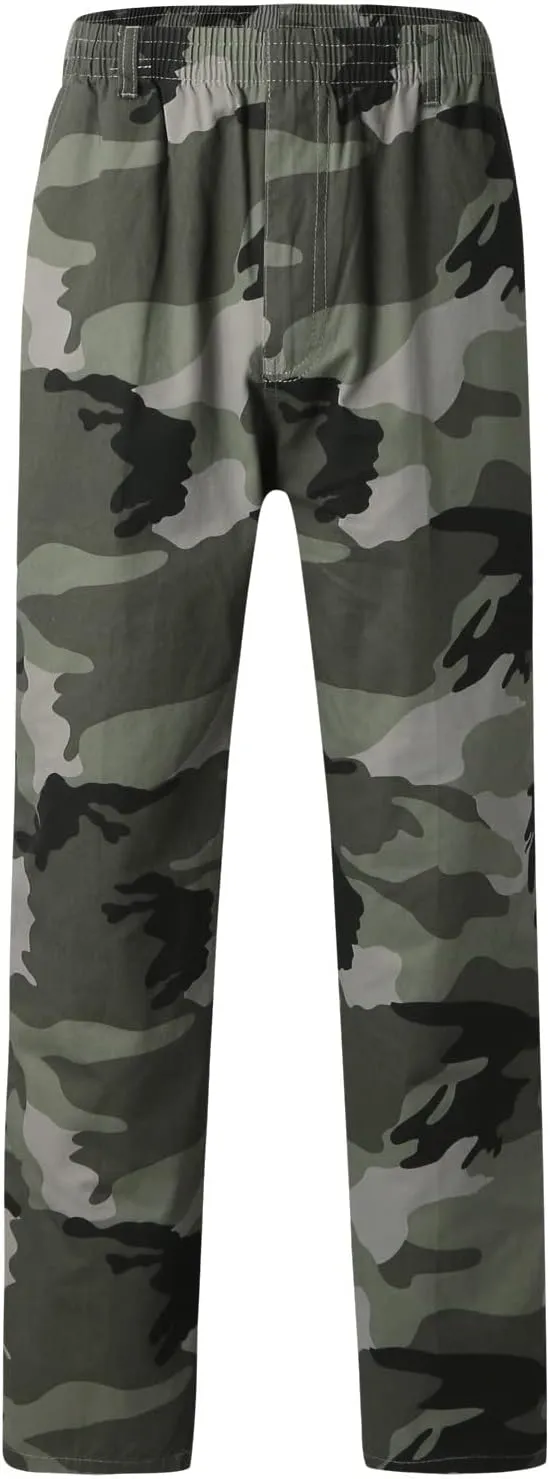 Mens Casual Loose Track Pants Plus Size Elastic Waist Camo Cargo Pants Cotton Durable Jogger Sweatpants Big & Tall