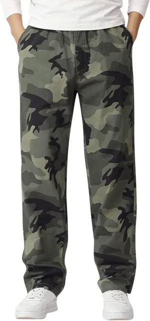 Mens Casual Loose Track Pants Plus Size Elastic Waist Camo Cargo Pants Cotton Durable Jogger Sweatpants Big & Tall