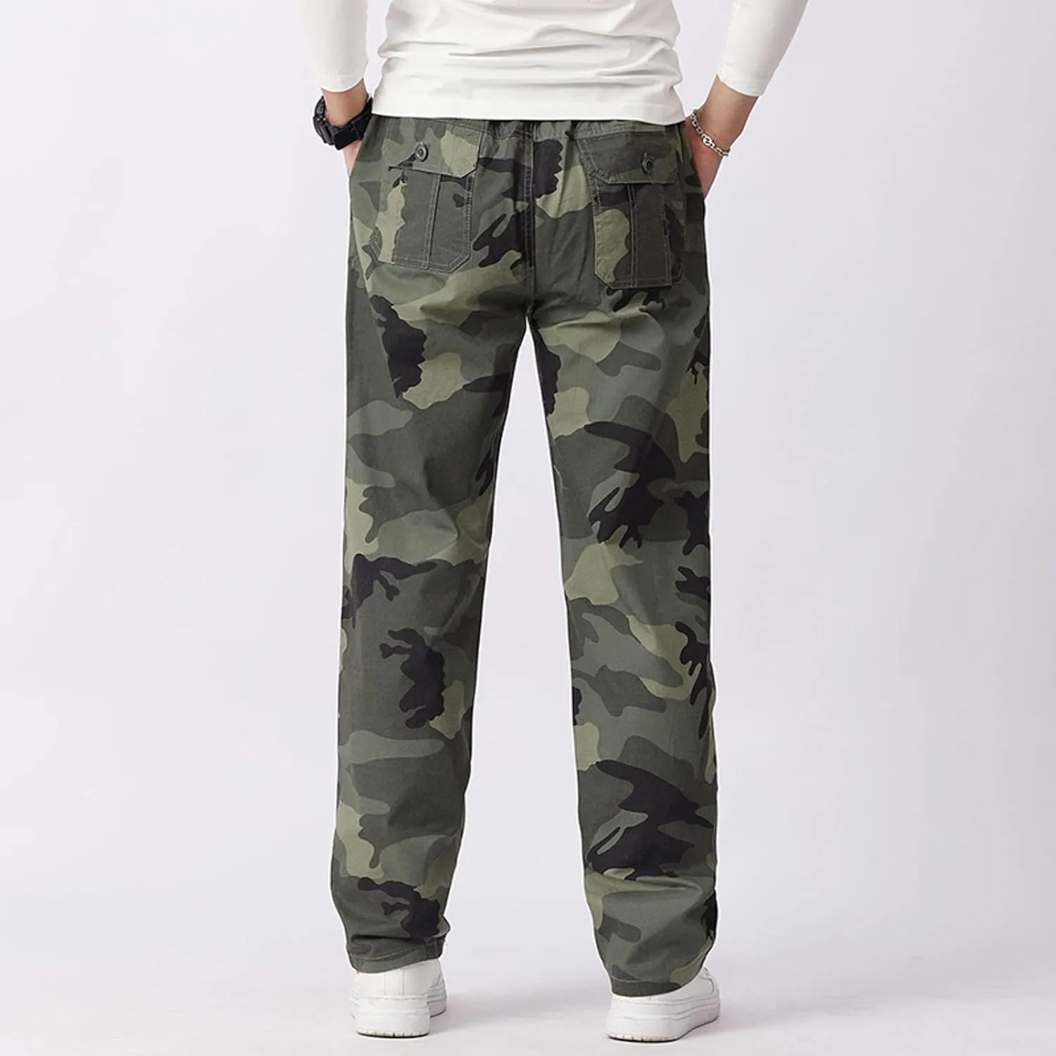 Mens Casual Loose Track Pants Plus Size Elastic Waist Camo Cargo Pants Cotton Durable Jogger Sweatpants Big & Tall