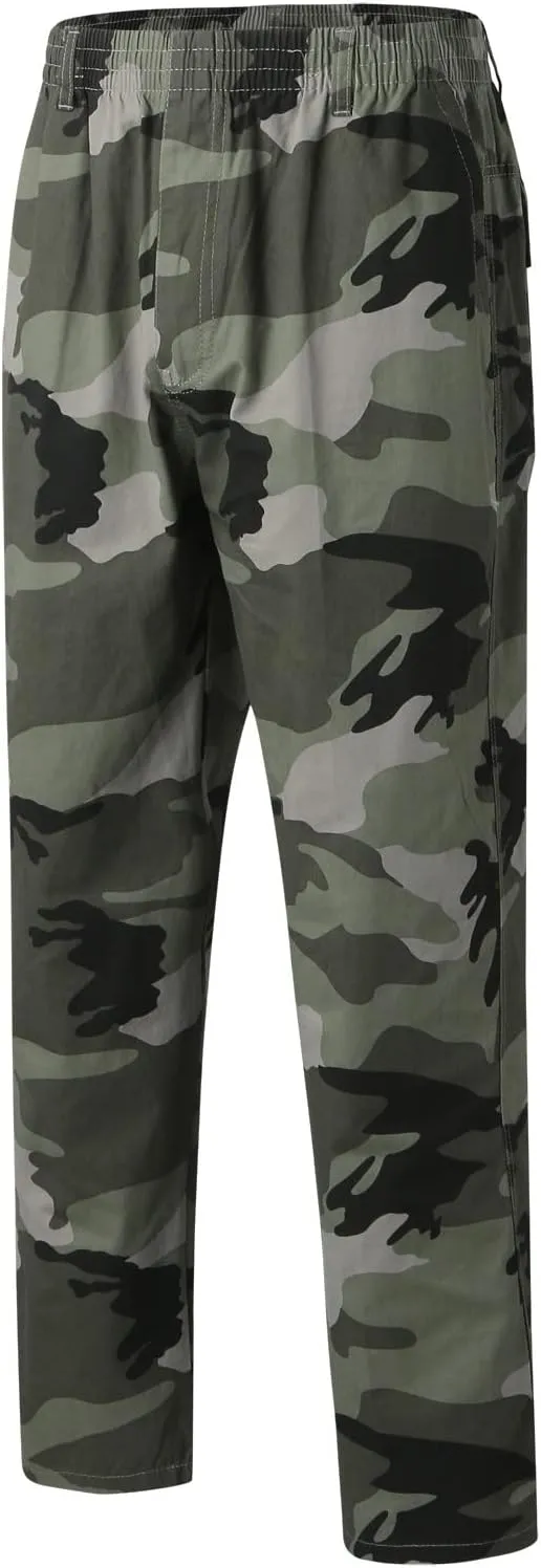 Mens Casual Loose Track Pants Plus Size Elastic Waist Camo Cargo Pants Cotton Durable Jogger Sweatpants Big & Tall