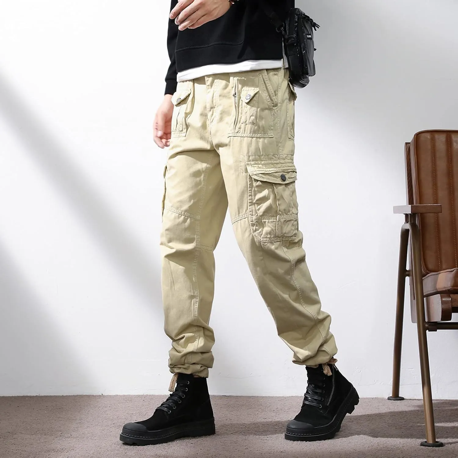 Mens Casual Tactical Pants Ripstop Durable Athletic Tactical Cargo Pants Slim Fit Outdoor Hiking Overall Work Trousers