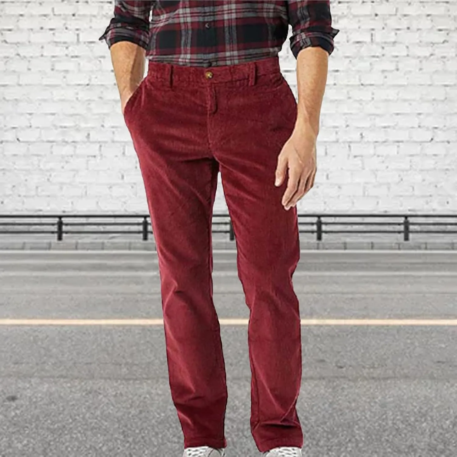Mens Corduroy Pants Casual Flat Front Straight Leg Trousers Fall Winter Oversized Loose Fit Dress Pants with Pockets