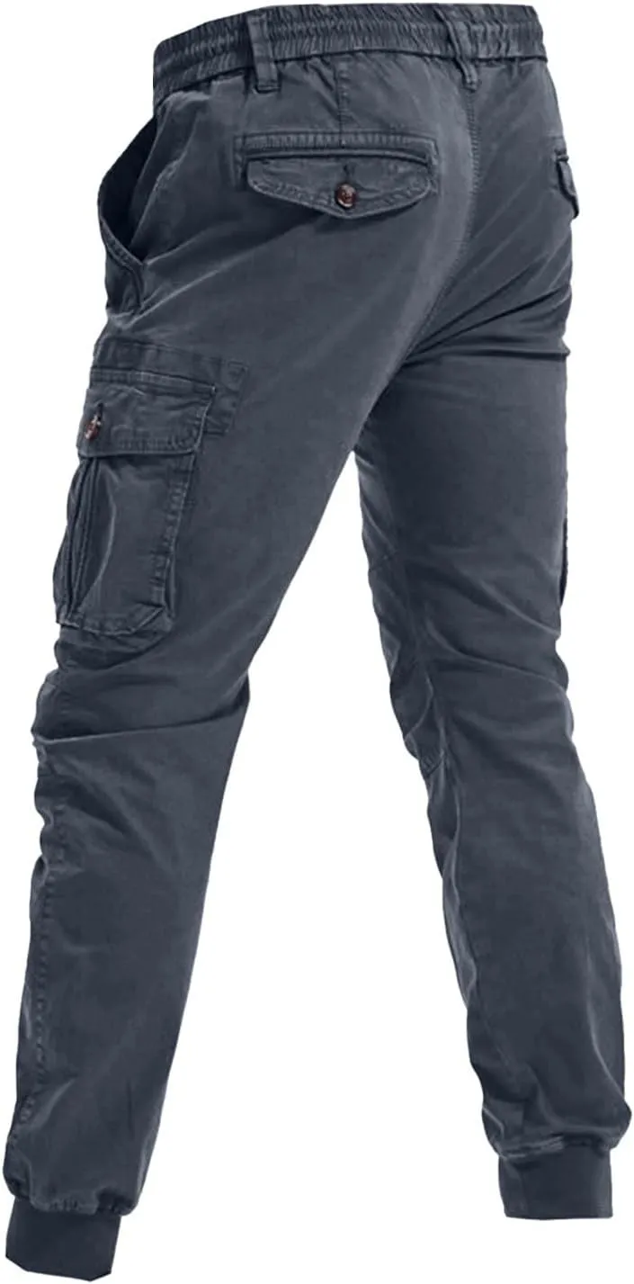 Mens Drawstring Cargo Pants Slim Fit Lightweight Track Trousers with Zip Pockets Cinch Bottom Tactical Pants Joggers
