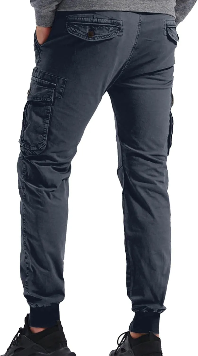 Mens Drawstring Cargo Pants Slim Fit Lightweight Track Trousers with Zip Pockets Cinch Bottom Tactical Pants Joggers