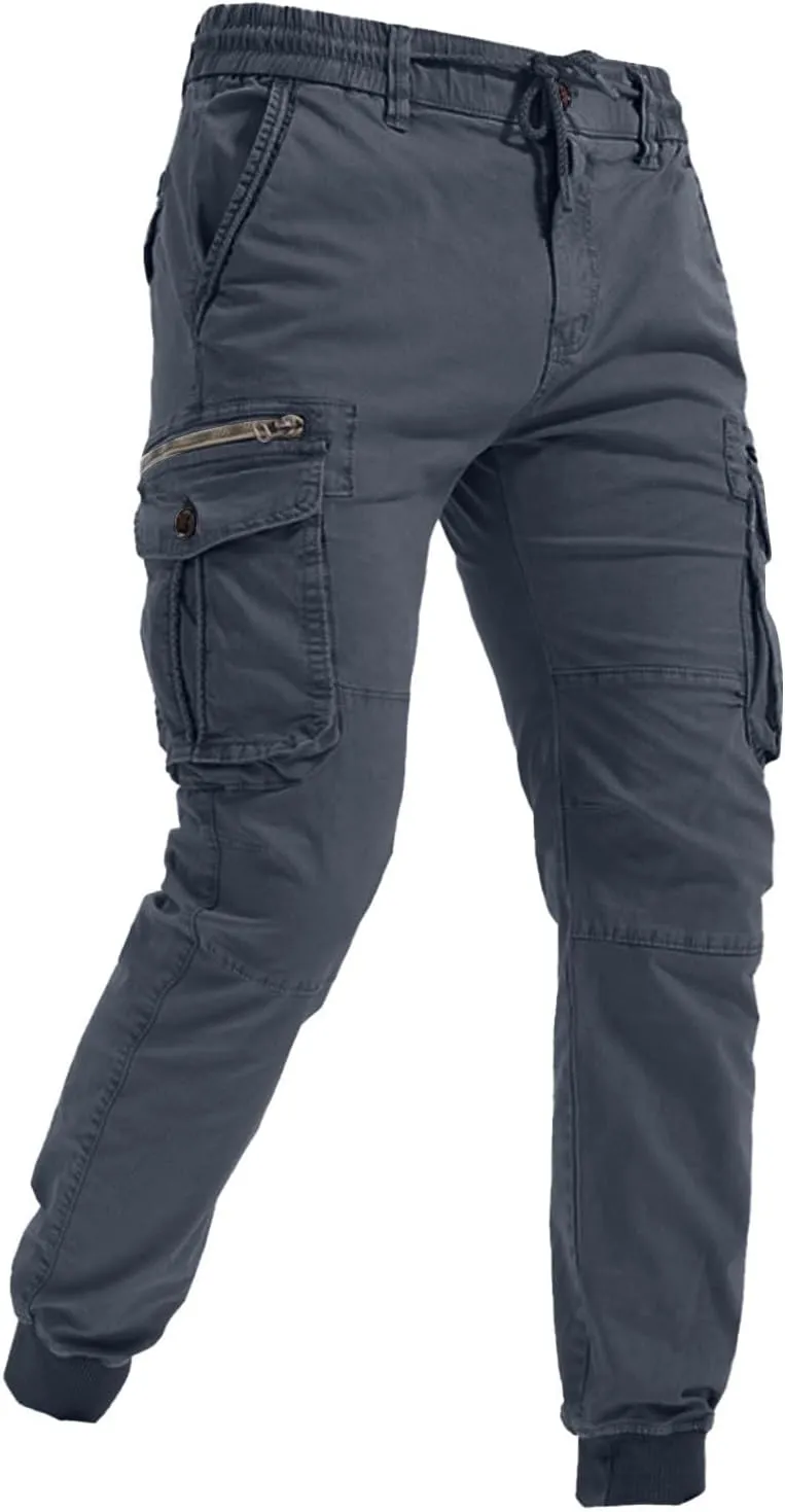 Mens Drawstring Cargo Pants Slim Fit Lightweight Track Trousers with Zip Pockets Cinch Bottom Tactical Pants Joggers
