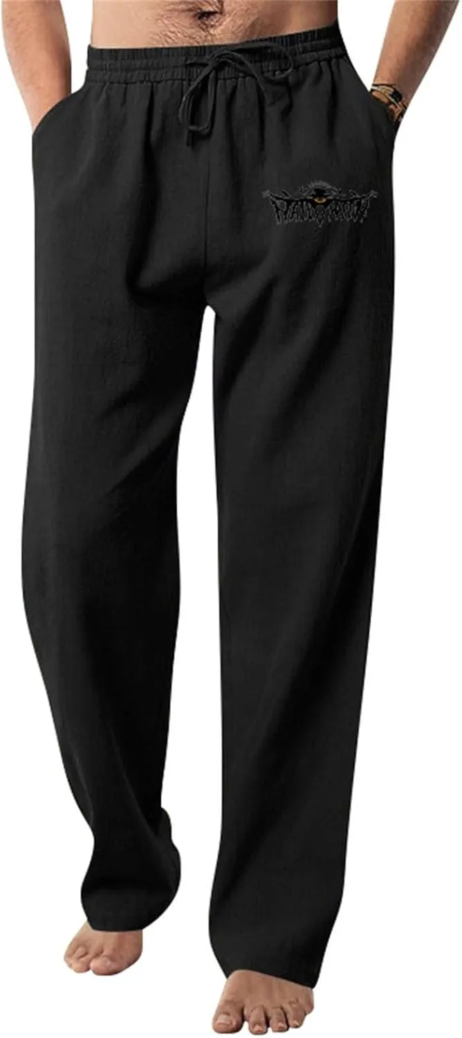 Mens Heavyweight Fleece Cargo Sweatpants Cotton and Linen Pocket Elastic Waist Large Hiking Outdoor Twill Track Pants
