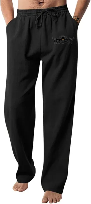 Mens Heavyweight Fleece Cargo Sweatpants Cotton and Linen Pocket Elastic Waist Large Hiking Outdoor Twill Track Pants