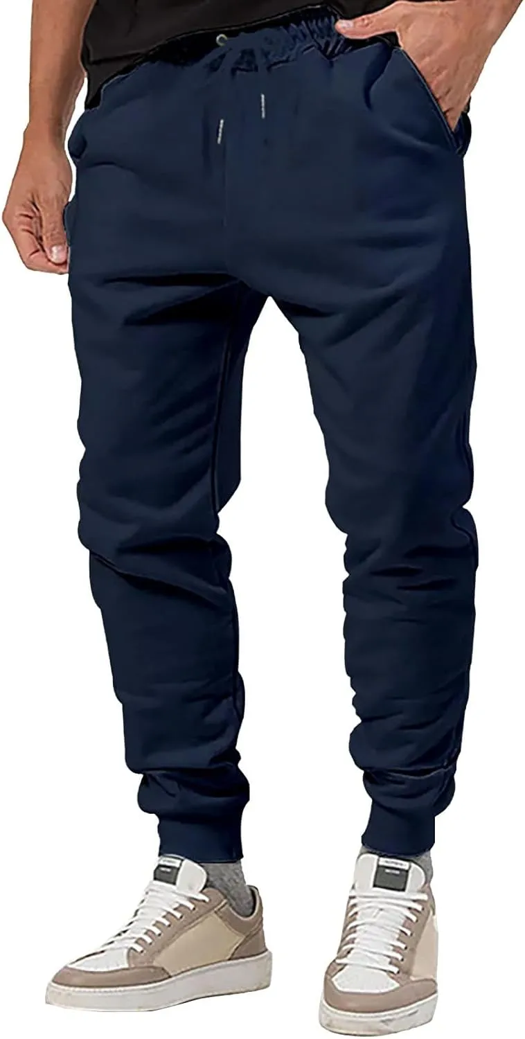 Mens Slim Fit Sweatpants Casual Elastic Waist Active Jpggers Trousers with Pockets Cinch Bottom Tapered Track Pants