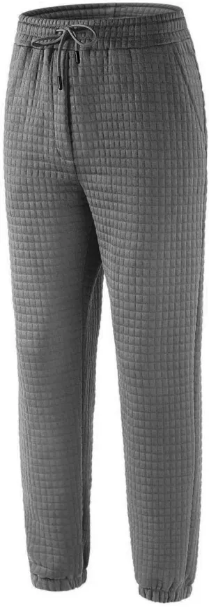 Men's Waffle Knit Sweatpants Slim Fit Drawstring Jpggers Track Pants Pocket String Waisted Comfy Solid Lounge Trousers