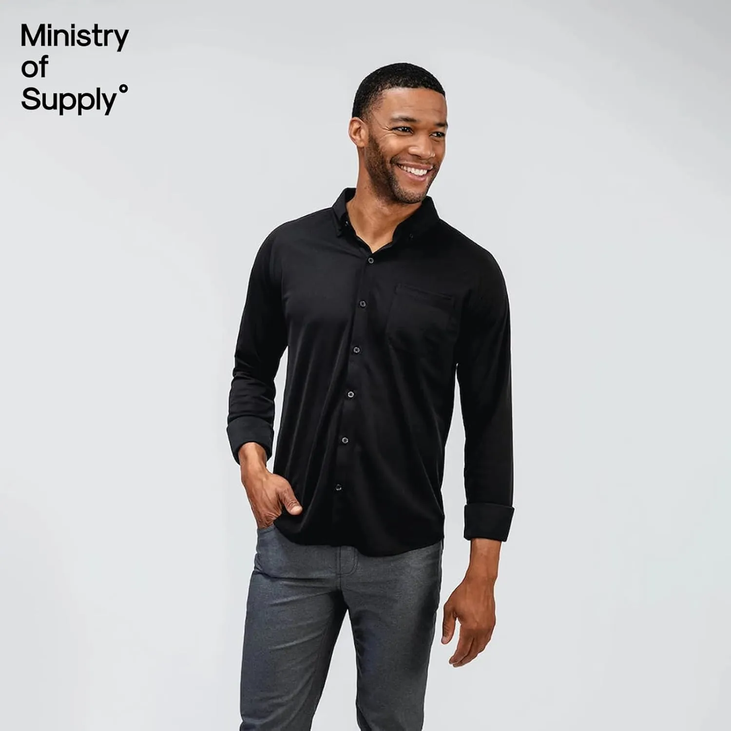 Ministry of Supply Men's Apollo Raglan Sport Dress Shirt, Casual Long Sleeve Button Down, Moisture Wicking, Wrinkle-Resistant