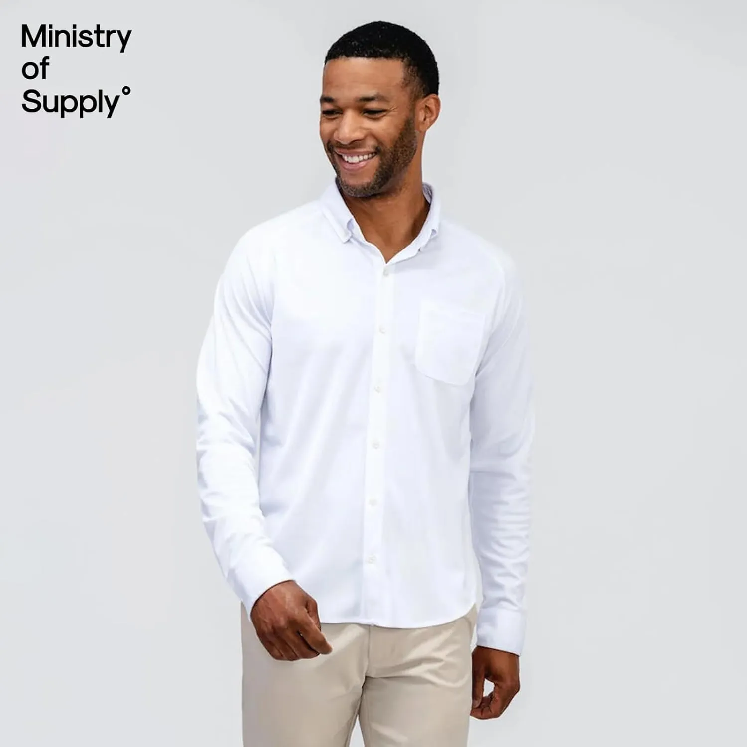 Ministry of Supply Men's Apollo Raglan Sport Dress Shirt, Casual Long Sleeve Button Down, Moisture Wicking, Wrinkle-Resistant