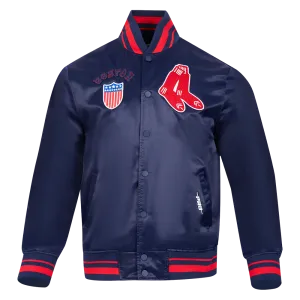 MLB BOSTON RED SOX RETRO CLASSIC MEN'S RIB SATIN JACKET (MIDNIGHT NAVY/RED/MIDNIGHT NAVY)