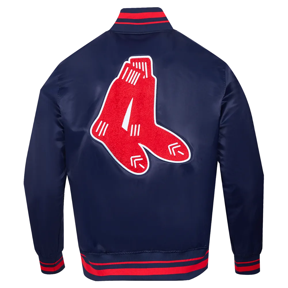 MLB BOSTON RED SOX RETRO CLASSIC MEN'S RIB SATIN JACKET (MIDNIGHT NAVY/RED/MIDNIGHT NAVY)