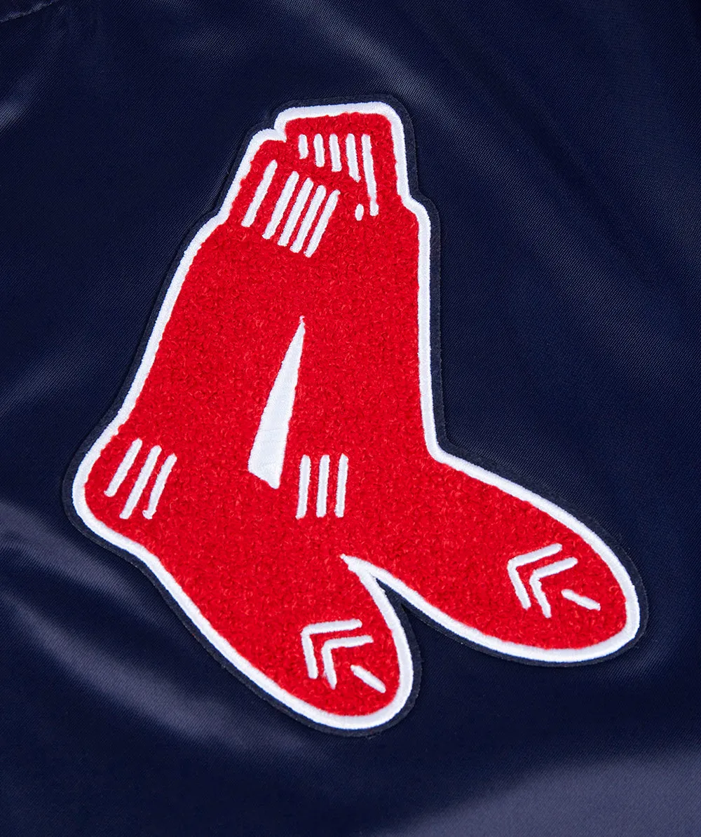 MLB BOSTON RED SOX RETRO CLASSIC MEN'S RIB SATIN JACKET (MIDNIGHT NAVY/RED/MIDNIGHT NAVY)