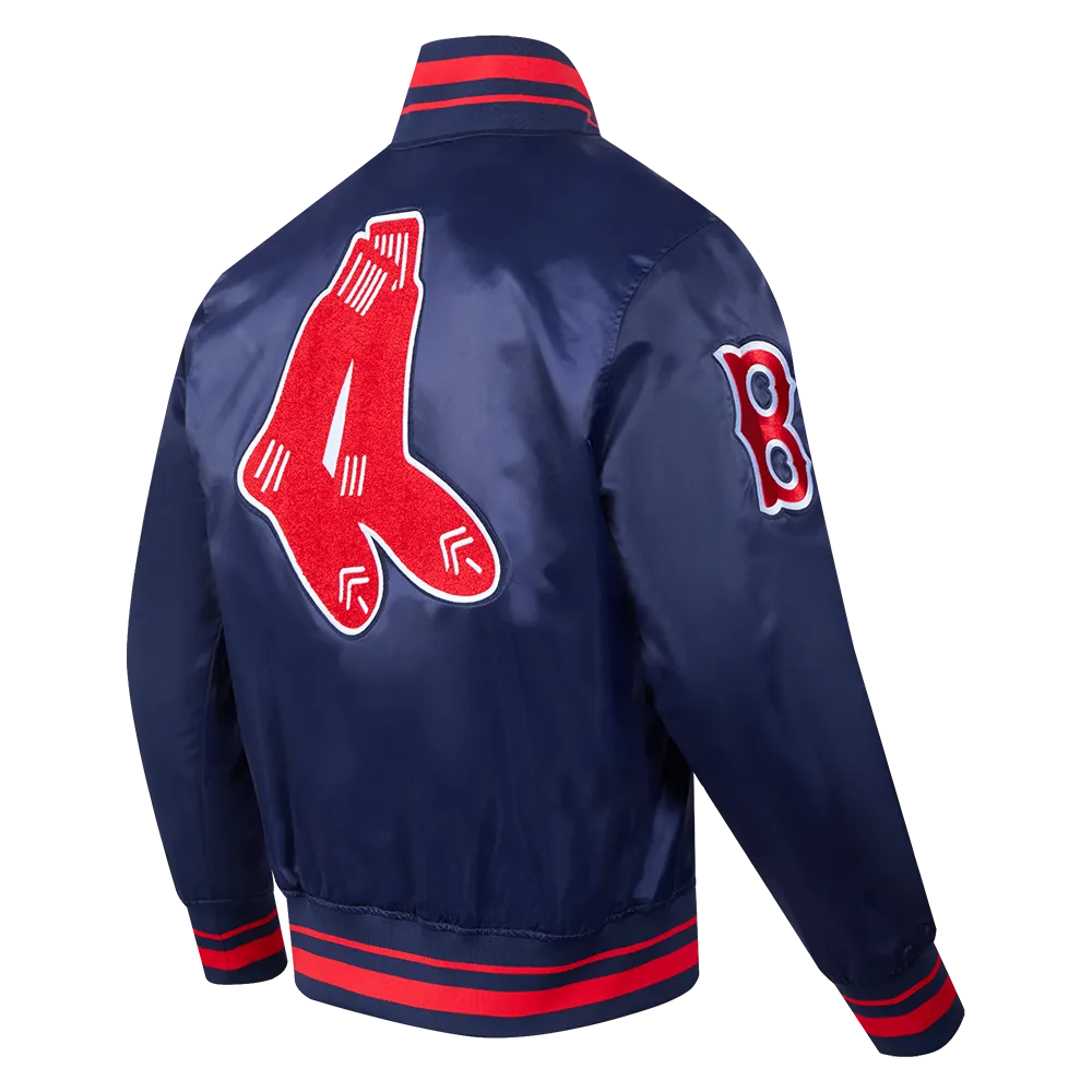 MLB BOSTON RED SOX RETRO CLASSIC MEN'S RIB SATIN JACKET (MIDNIGHT NAVY/RED/MIDNIGHT NAVY)