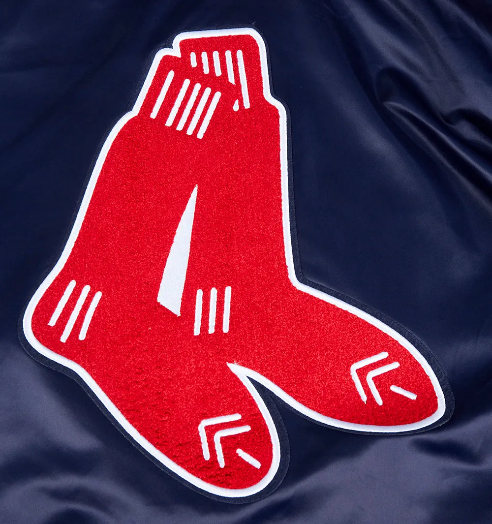 MLB BOSTON RED SOX RETRO CLASSIC MEN'S RIB SATIN JACKET (MIDNIGHT NAVY/RED/MIDNIGHT NAVY)