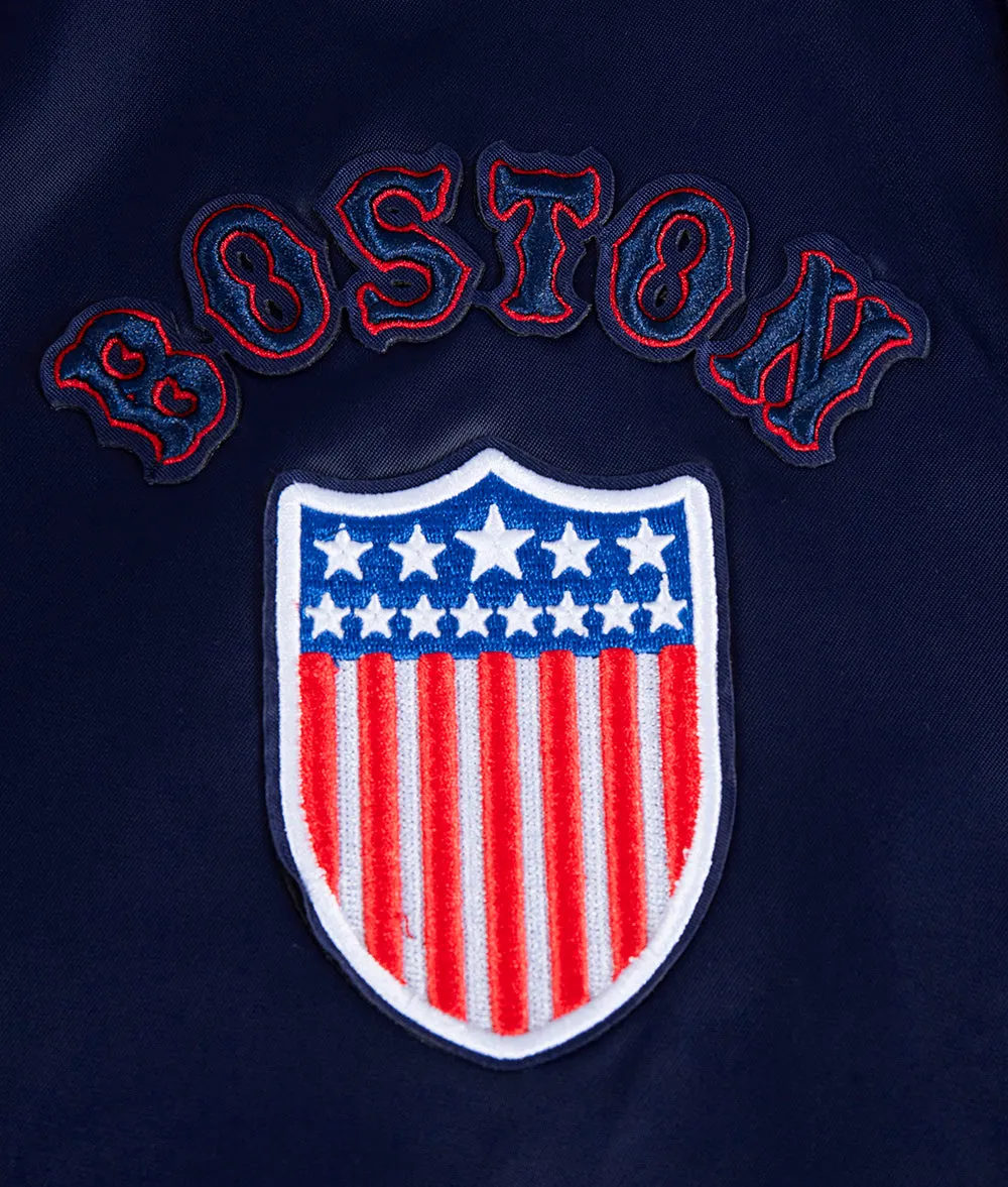 MLB BOSTON RED SOX RETRO CLASSIC MEN'S RIB SATIN JACKET (MIDNIGHT NAVY/RED/MIDNIGHT NAVY)