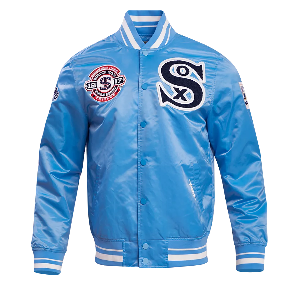 MLB CHICAGO WHITE SOX RETRO CLASSIC MEN'S RIB SATIN JACKET (UNIVERSITY BLUE)