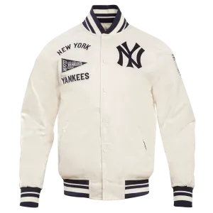 MLB NEW YORK YANKEES RETRO CLASSIC MEN'S RIB SATIN JACKET (EGGSHELL/ MIDNIGHT NAVY)