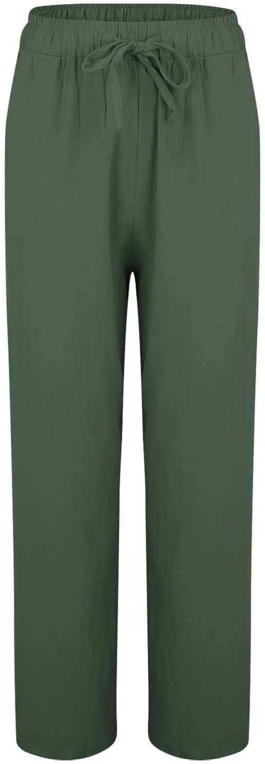 Women Linen Palazzo Pants Wide Leg,High Waist Casual Lounge Pant with Pockets Trendy Plus Size Loose Trousers Pants