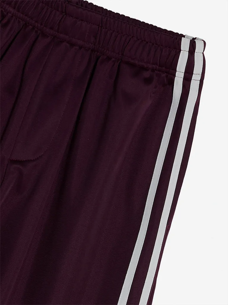 Y&F Kids Wine Stripe Printed Mid-Rise Track Pants