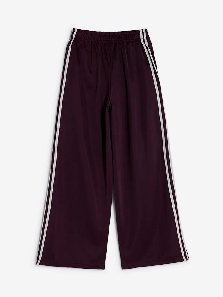 Y&F Kids Wine Stripe Printed Mid-Rise Track Pants